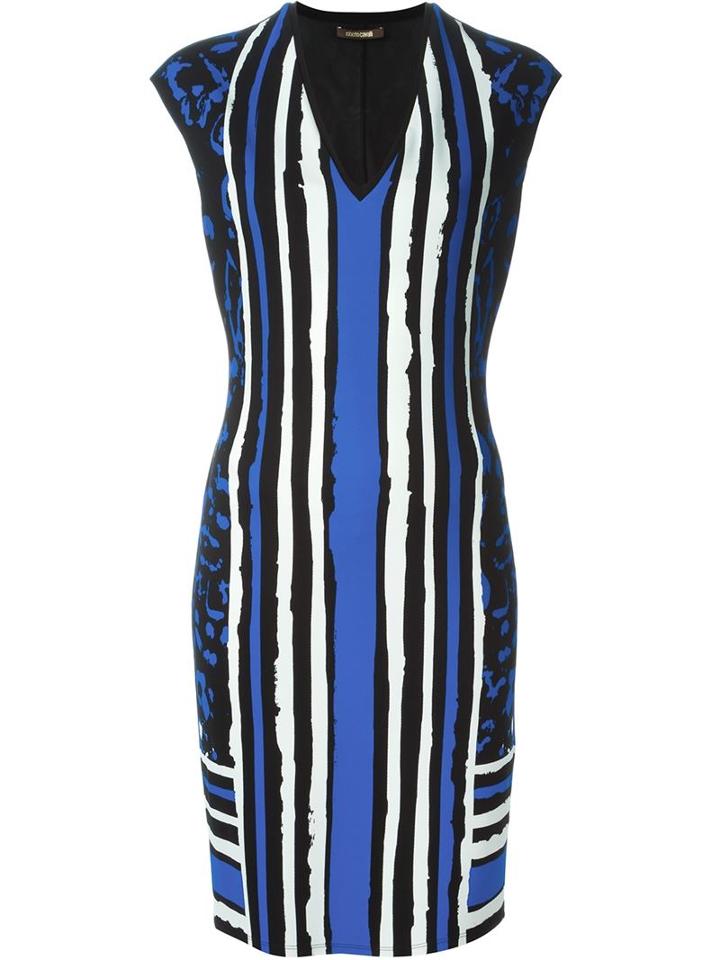 Roberto Cavalli Animal Print Striped Dress