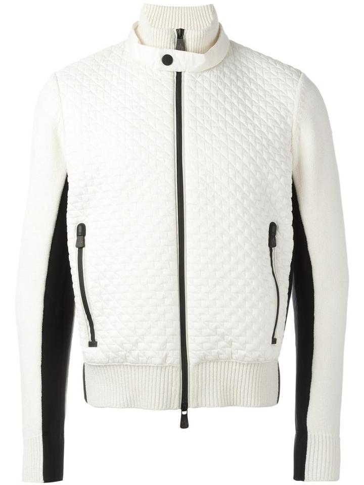 Moncler Grenoble Bicolour Zipped Cardigan, Men's, Size: Large, White, Polyamide/polyester/wool