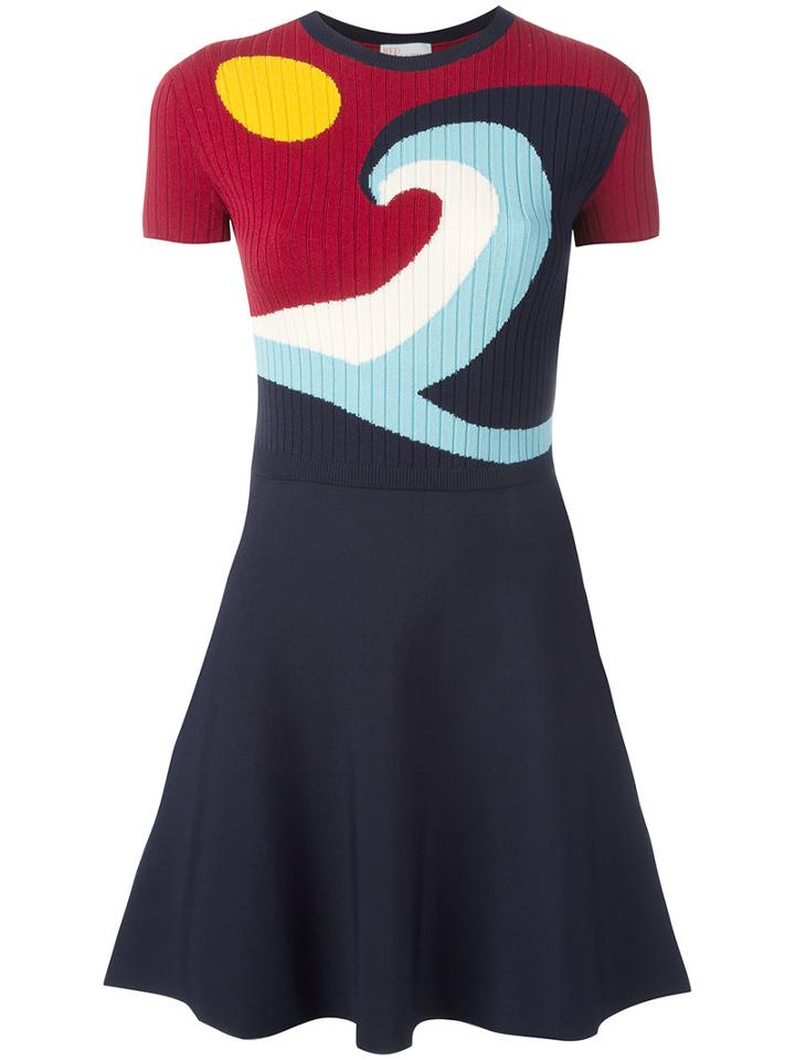 Red Valentino Flared Knit Dress, Women's, Size: Medium, Blue, Viscose/polyamide/spandex/elastane