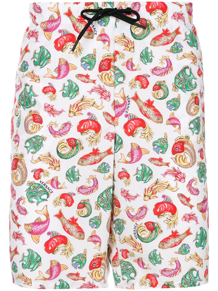 Versace Fish Print Swim Shorts - White