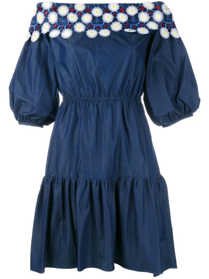 Peter Pilotto Embroidered Off-shoulder Denim Dress