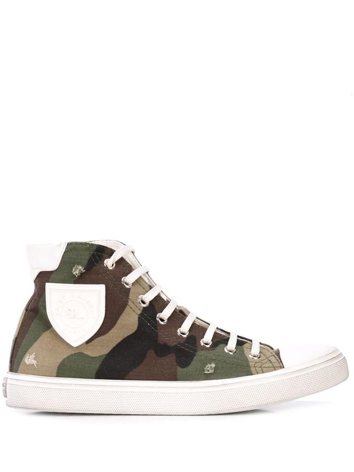 Saint Laurent Camouflage Print Sneakers - Green