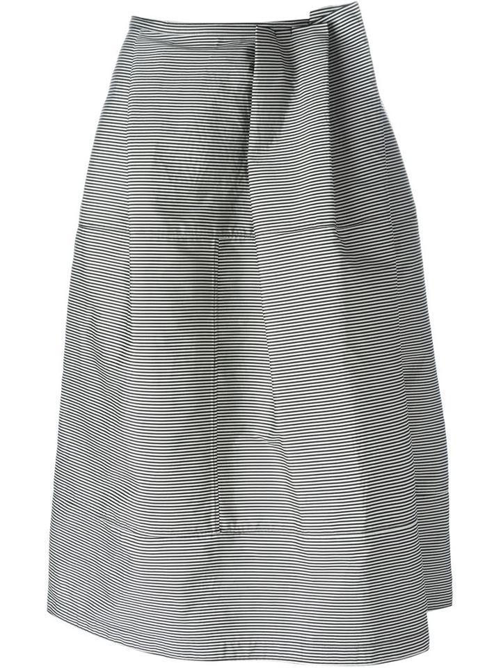 Jil Sander Navy Front Pleated Striped Skirt