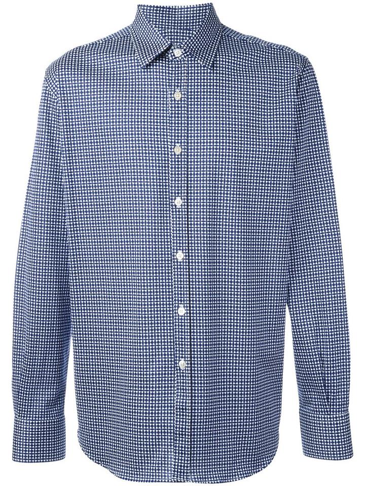 Canali Checked Shirt, Size: Large, Blue, Cotton