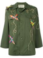 Night Market Birds Military Jacket, Women's, Green, Cotton/polyester/glass/metal