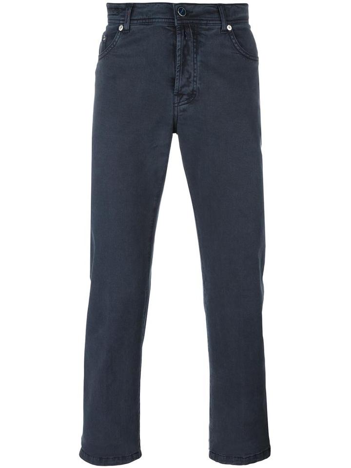 Kiton Slim-fit Trousers, Men's, Size: 34, Blue, Cotton/spandex/elastane/lyocell