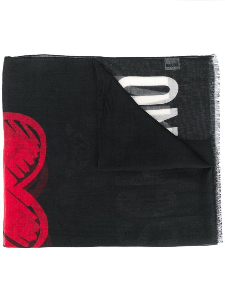 Moschino Teddy Heart Logo Scarf - Black