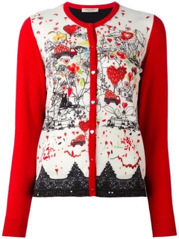 Piccione. Piccione Printed Cardigan, Women's, Size: 44, Red, Virgin Wool