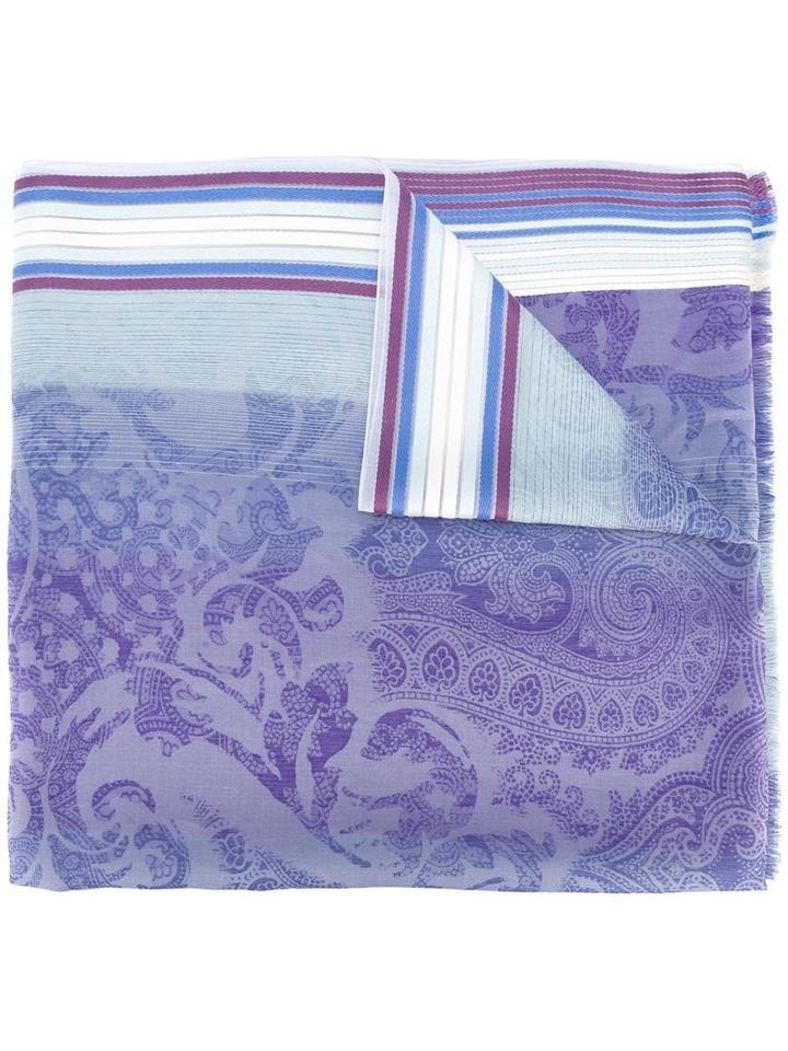 Etro Frayed Trim Striped Scarf, Women's, Pink/purple, Silk/viscose