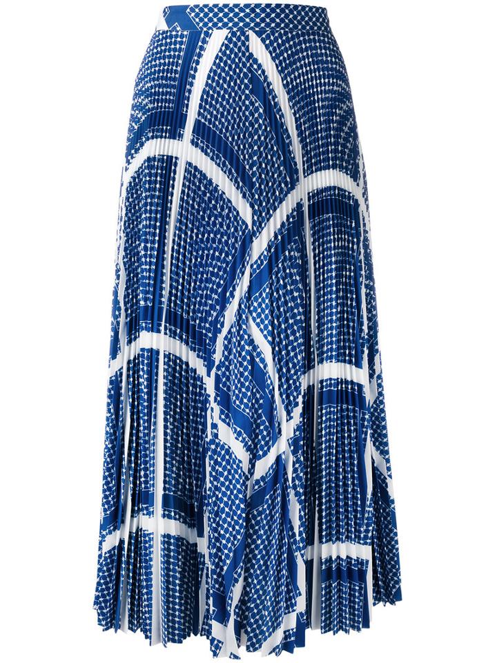 Msgm Printed Pleated Skirt, Women's, Size: 44, Blue, Polyester