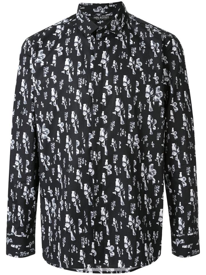 Neil Barrett Sliced Anemone Print Shirt - Black