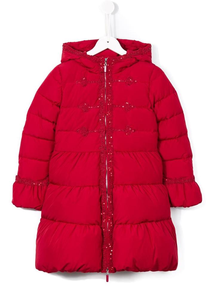 Ermanno Scervino Junior Embroidered Detail Padded Coat, Girl's, Size: 10 Yrs, Red