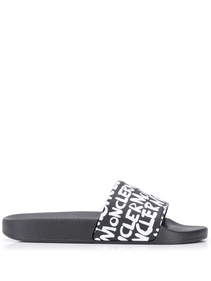 Moncler Graffiti Logo Print Slide Sandals - Black