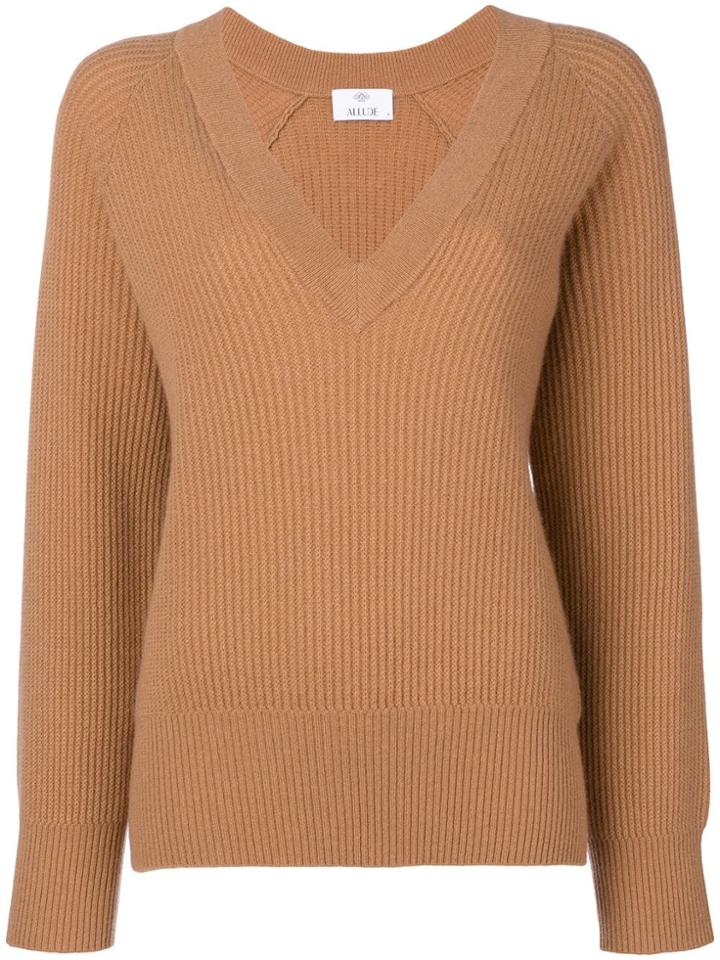 Allude Cashmere V-neck Jumper - Nude & Neutrals