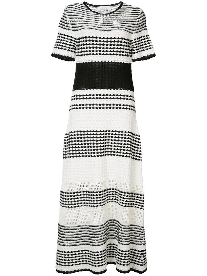 Novis - Striped Flared Midi Dress - Women - Cotton/viscose/mulberry Silk/tussar Silk - M, Black, Cotton/viscose/mulberry Silk/tussar Silk