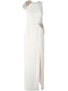 Halston Heritage Ruffled Panel Detail Long Slit Dress