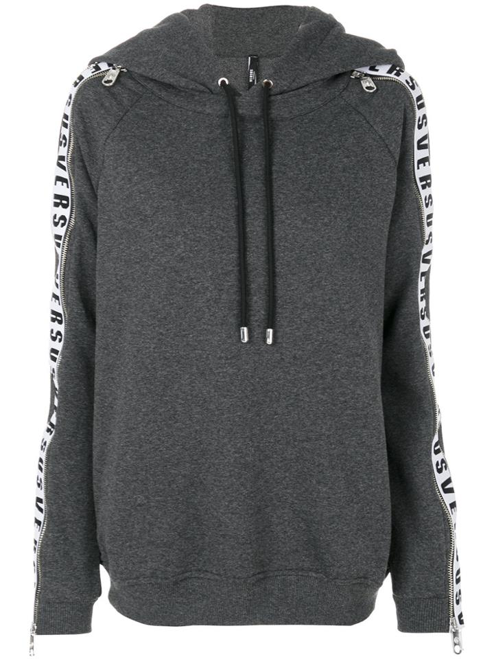 Versus Panelled Sleeve Zip Hoodie - Grey