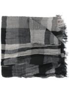 Y's - Fringed Check Scarf - Women - Cotton/linen/flax - One Size, Black, Cotton/linen/flax