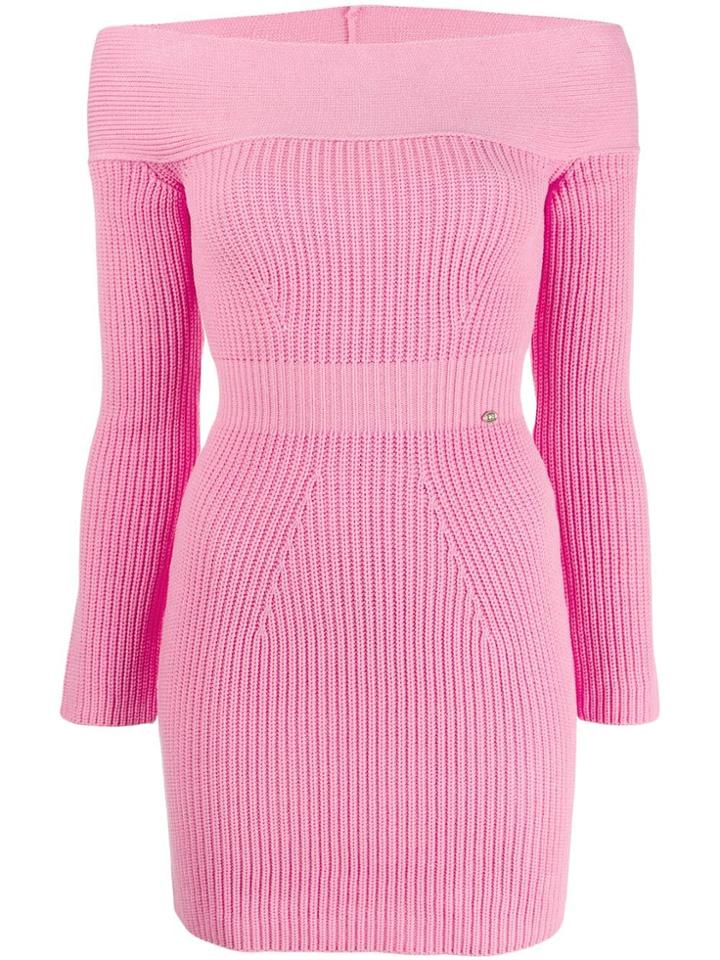 Elisabetta Franchi Ribbed Off The Shoulder Dress - Pink