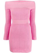 Elisabetta Franchi Ribbed Off The Shoulder Dress - Pink