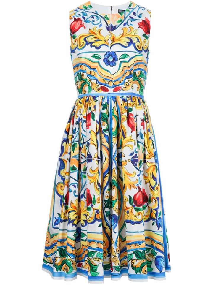 Dolce & Gabbana Majolica Print Flared Dress, Women's, Size: 40, Cotton