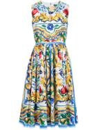 Dolce & Gabbana Majolica Print Flared Dress, Women's, Size: 40, Cotton