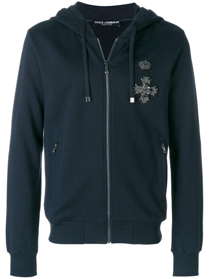 Dolce & Gabbana Crest Patch Zip Hoodie - Blue