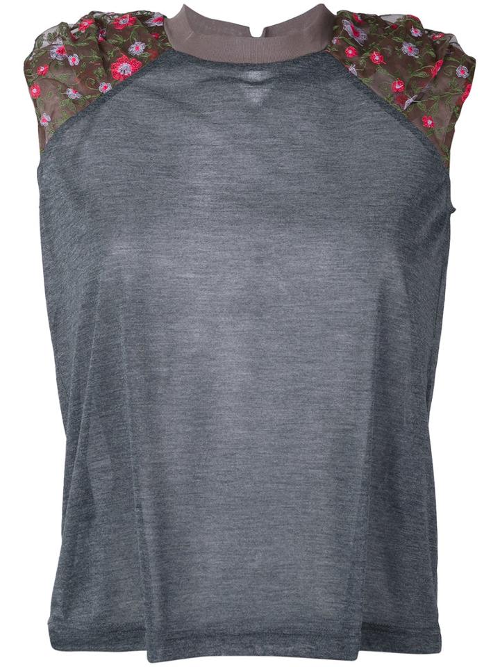 Kolor - Floral Accent Crew Tank - Women - Polyester - 3, Grey, Polyester