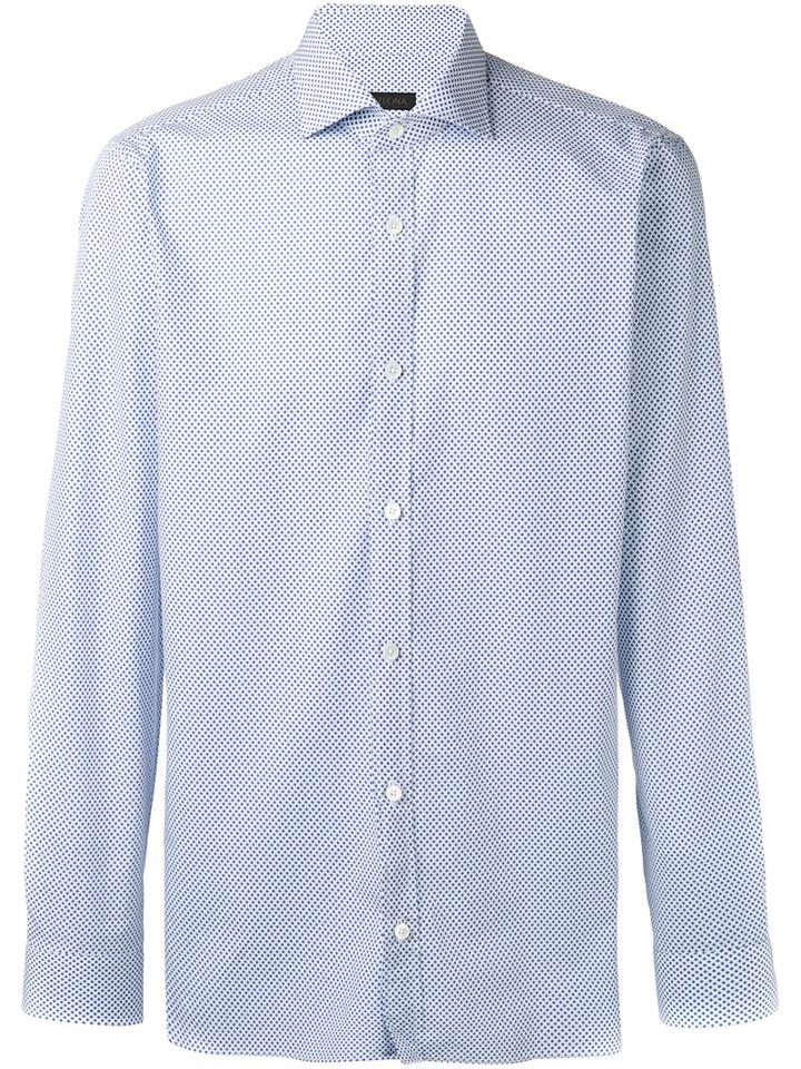 Z Zegna - Micro Design Long Sleeve Shirt - Men - Cotton - 40, Blue, Cotton