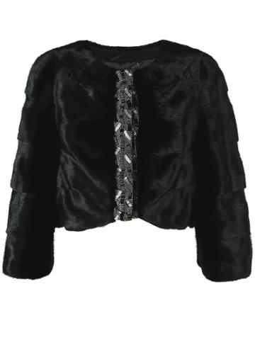 Cara Mila Scarlett Embellished Mink Jacket - Black