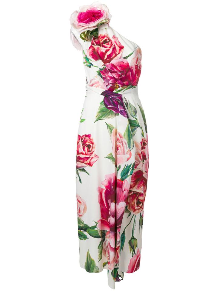 Dolce & Gabbana Peony-print Off Shoulder Dress - White