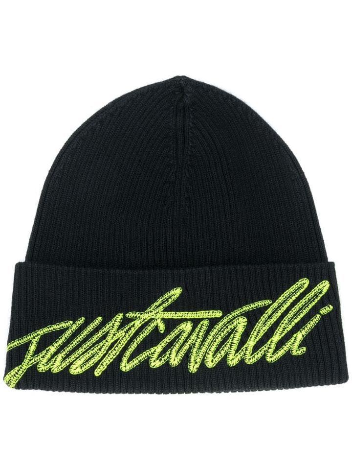 Just Cavalli Logo Embroidered Beanie Hat - Black