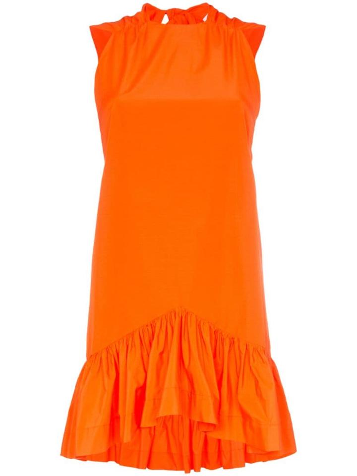 Msgm Ruffle-hem Bow-back Cotton-blend Dress - Orange