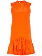 Msgm Ruffle-hem Bow-back Cotton-blend Dress - Orange