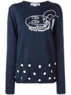 Comme Des Garçons Shirt Printed Knitted Sweater, Women's, Size: Small, Blue, Wool