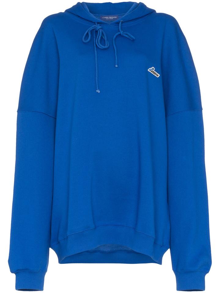 We11done Blue Oversized Logo Patch Cotton Hoodie
