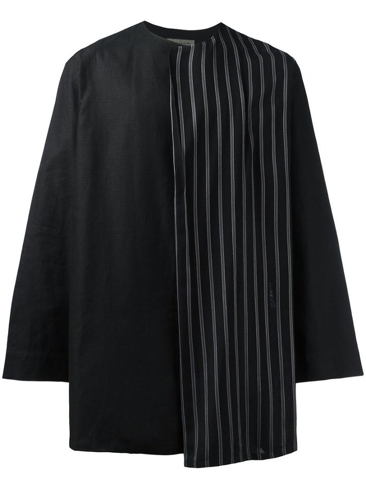 Yohji Yamamoto Striped Trim Shirt, Men's, Size: 3, Black, Cotton/linen/flax