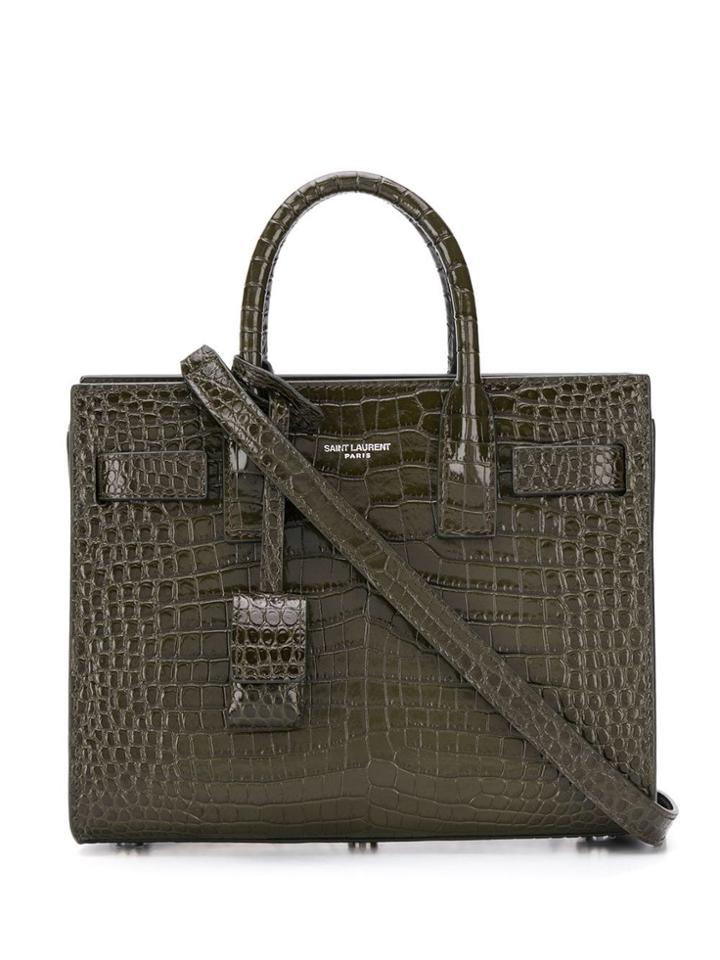 Saint Laurent Embossed Crocodile Effect Handbag - Green