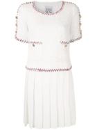 Edward Achour Paris Embellished Trim Tweed Dress - White