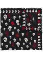 Alexander Mcqueen Skull And Rose Print Scarf - Black