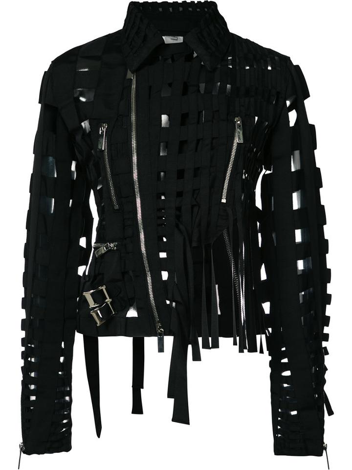 Comme Des Garçons Noir Kei Ninomiya - Cut-out Biker Jacket - Women - Polyester - S, Black, Polyester