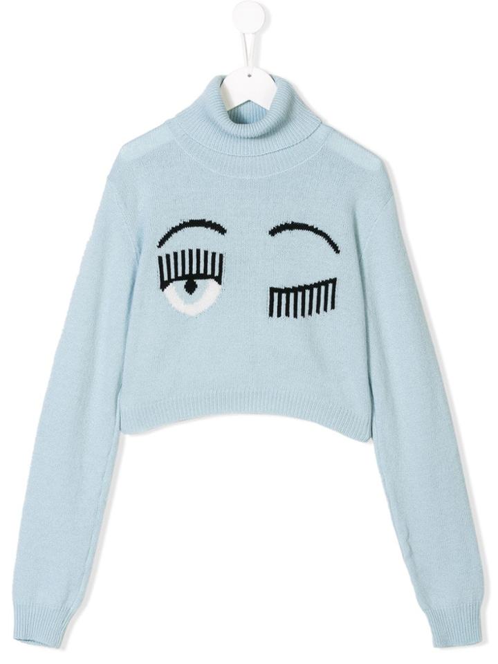 Chiara Ferragni Kids Teen Flirting Knitted Jumper - Blue