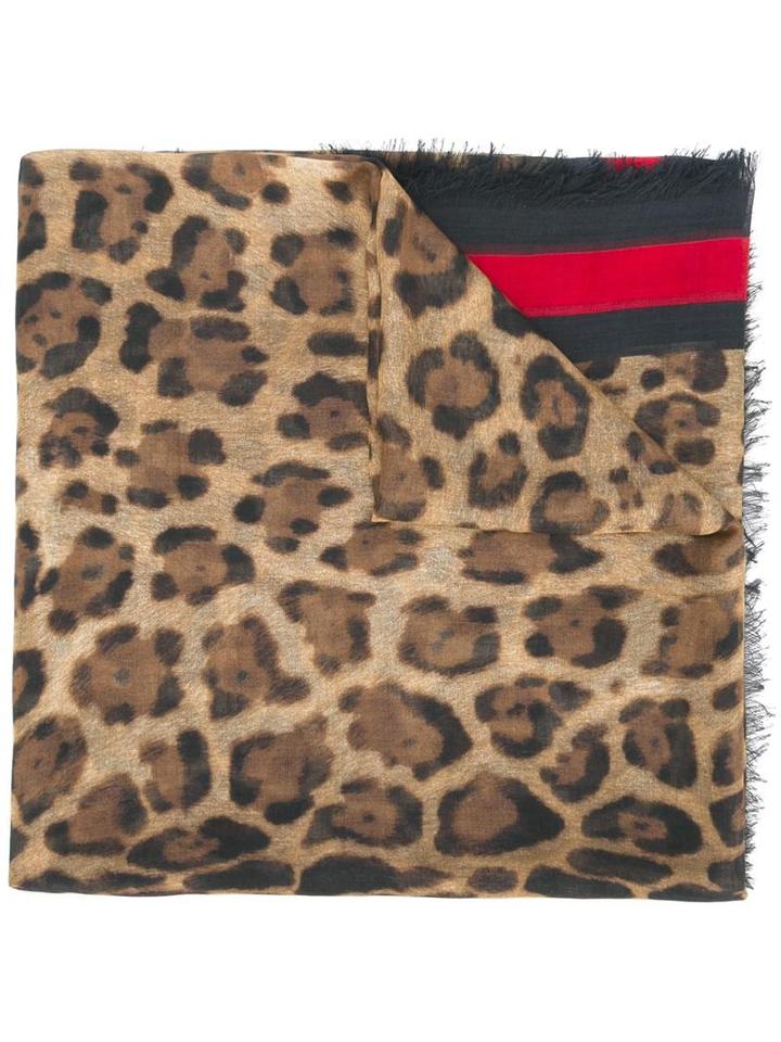 Gucci - Leopard Print Scarf With Web - Women - Silk/modal - One Size, Nude/neutrals, Silk/modal