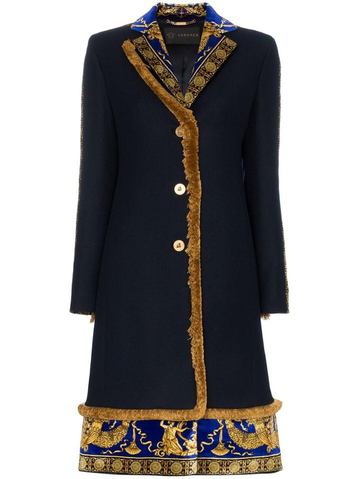 Versace Vers Sd Ls Coat Midi - Blue