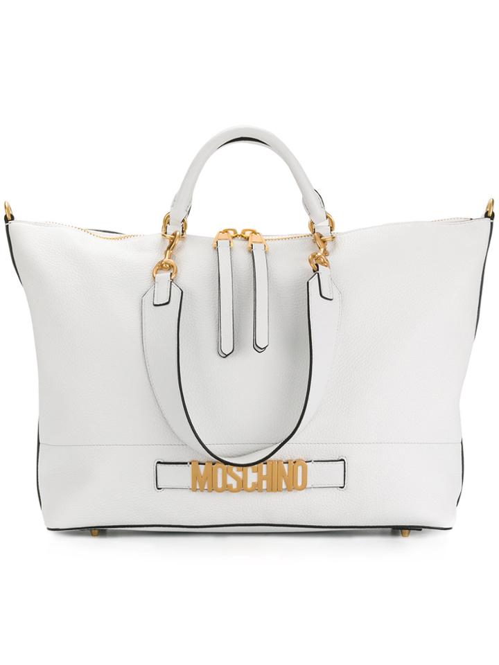 Moschino Logo Plaque Tote Bag - White