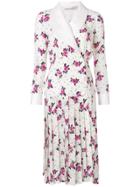 Alessandra Rich Floral Double-breasted Pleated Dress - White
