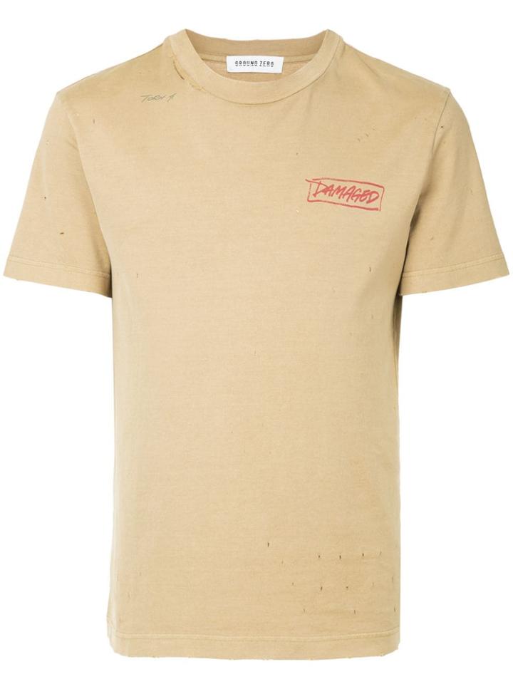 Ground Zero Damaged Print T-shirt - Brown