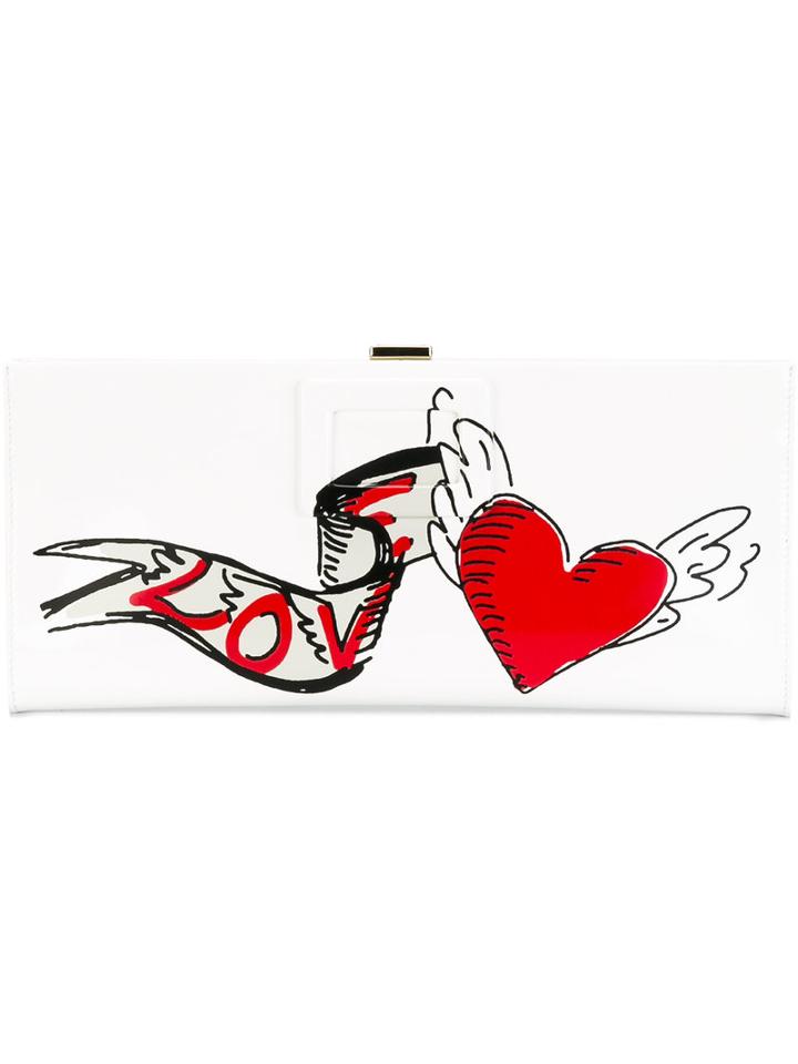 Roger Vivier Heart Print Clutch, Women's, White, Patent Leather