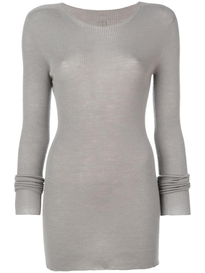 Rick Owens - Ribbed Round Neck Sweater - Women - Virgin Wool - L, Grey, Virgin Wool