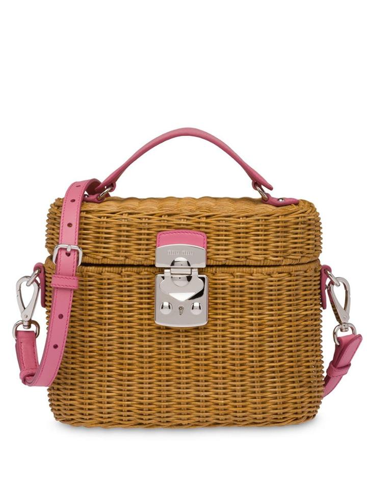 Miu Miu Wicker Basket Shoulder Bag - Brown